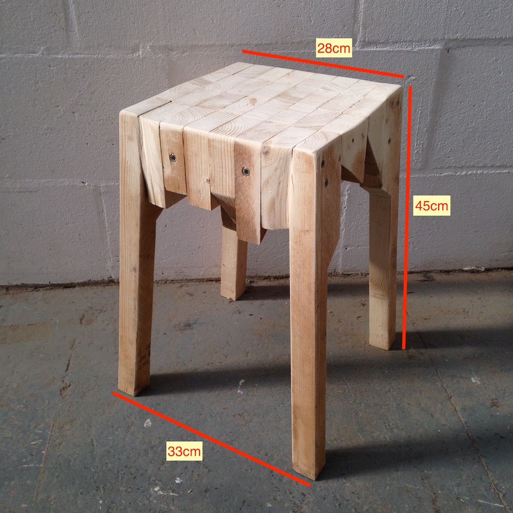Stool made out of off cuts of timber.